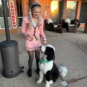 Pink and black knit skirt/sweater set